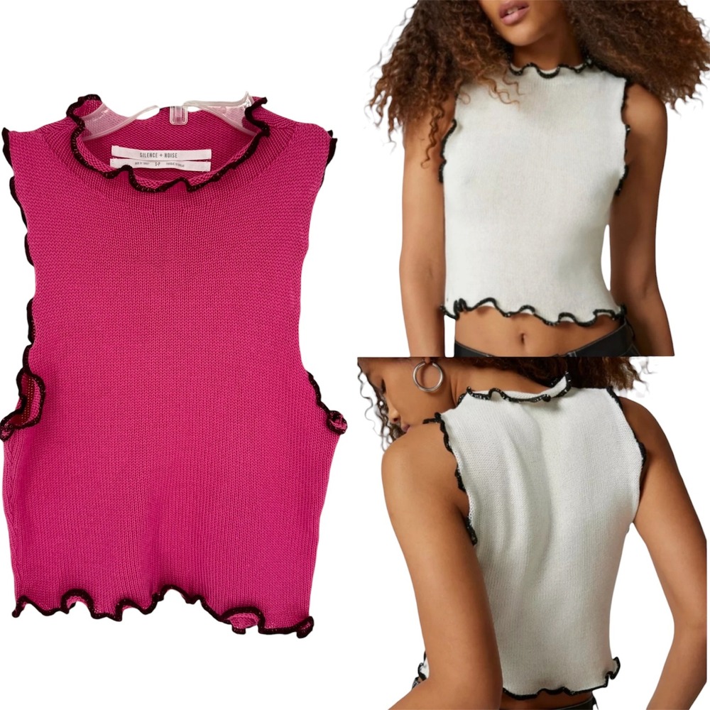 UO Urban Outfitters Silence + Noise Nina Sweater Tank Top Lettuce Hem Pink Sz S